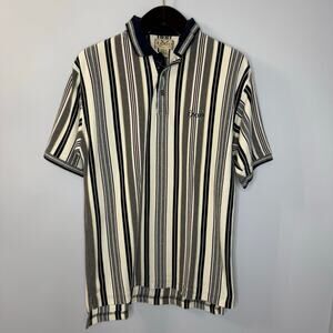 Vintage IZOD Men’s Vertical Stripe Polo Shirt Golf L 90s Y2K